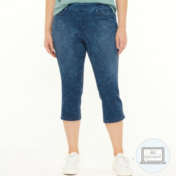 Chicos Womens Pull On Jeggings Capri Floral Blue Print Stretch Denim Size 1 | 8 - Picture 1 of 11